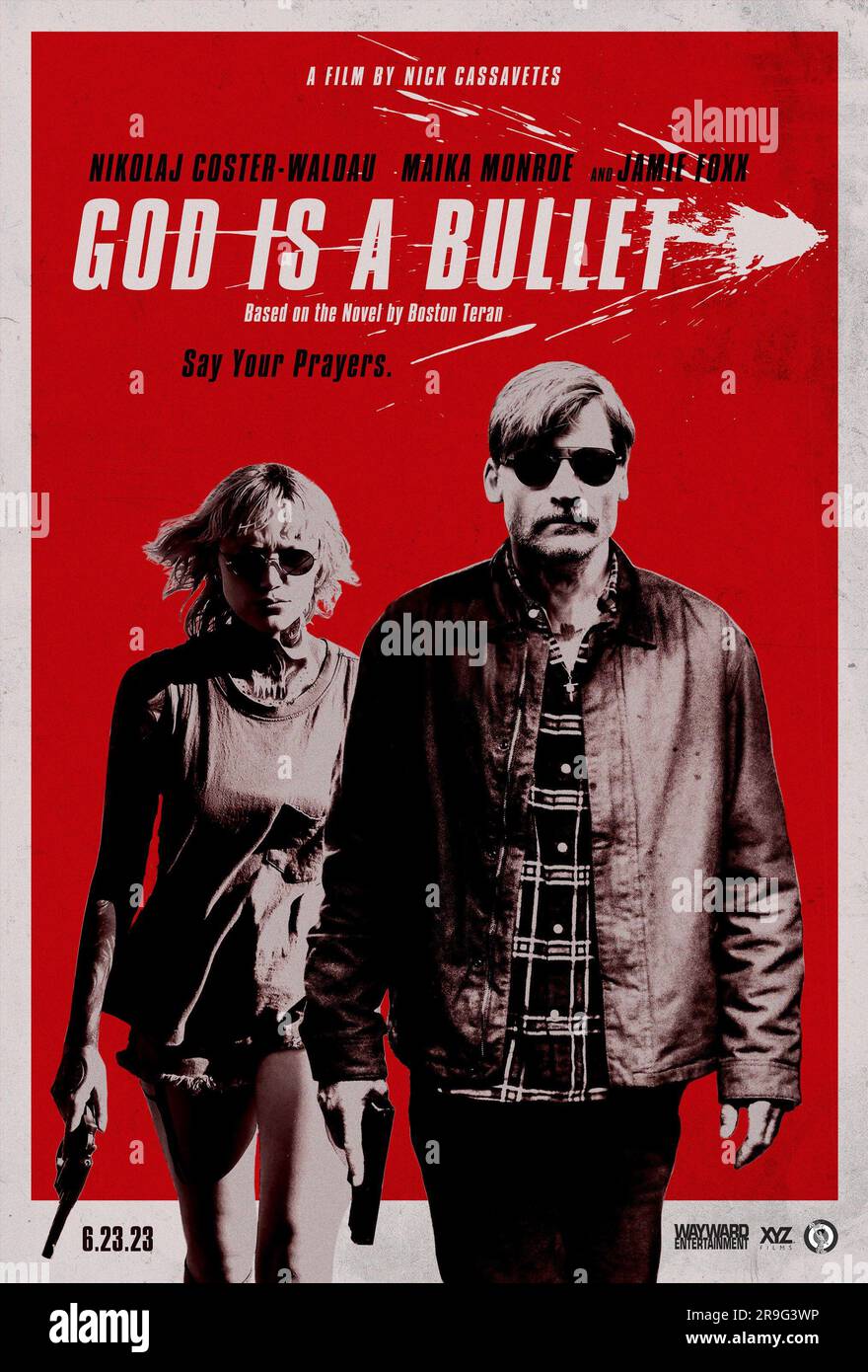 GOD IS A BULLET, poster, from left Maika Monroe, Nikolaj CosterWaldau, 2023. © XYZ Films
