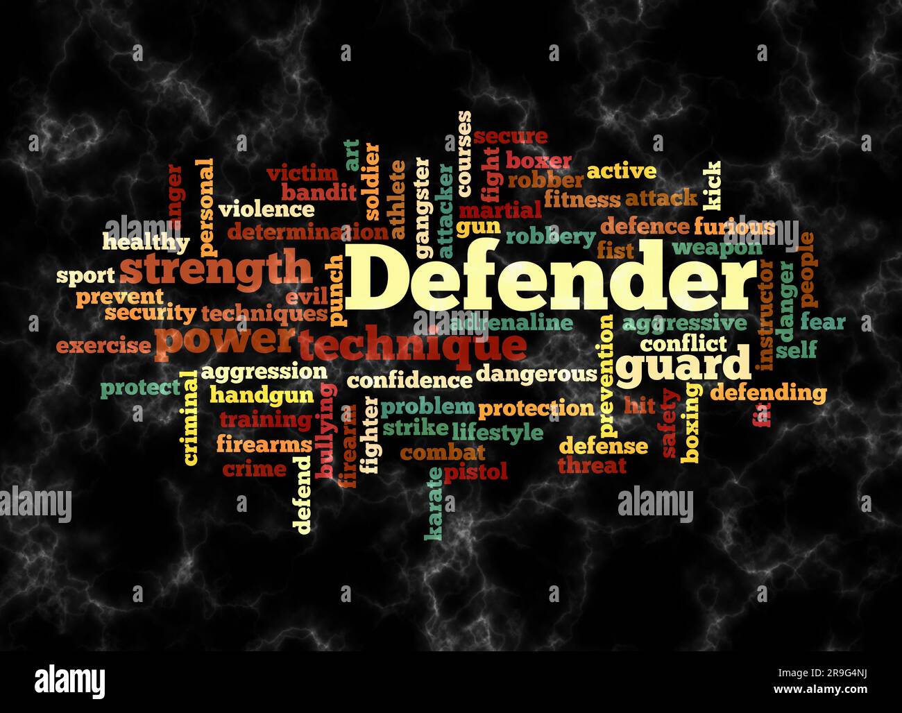 Word Cloud with DEFENDER concept create with text only Stock Photo - Alamy