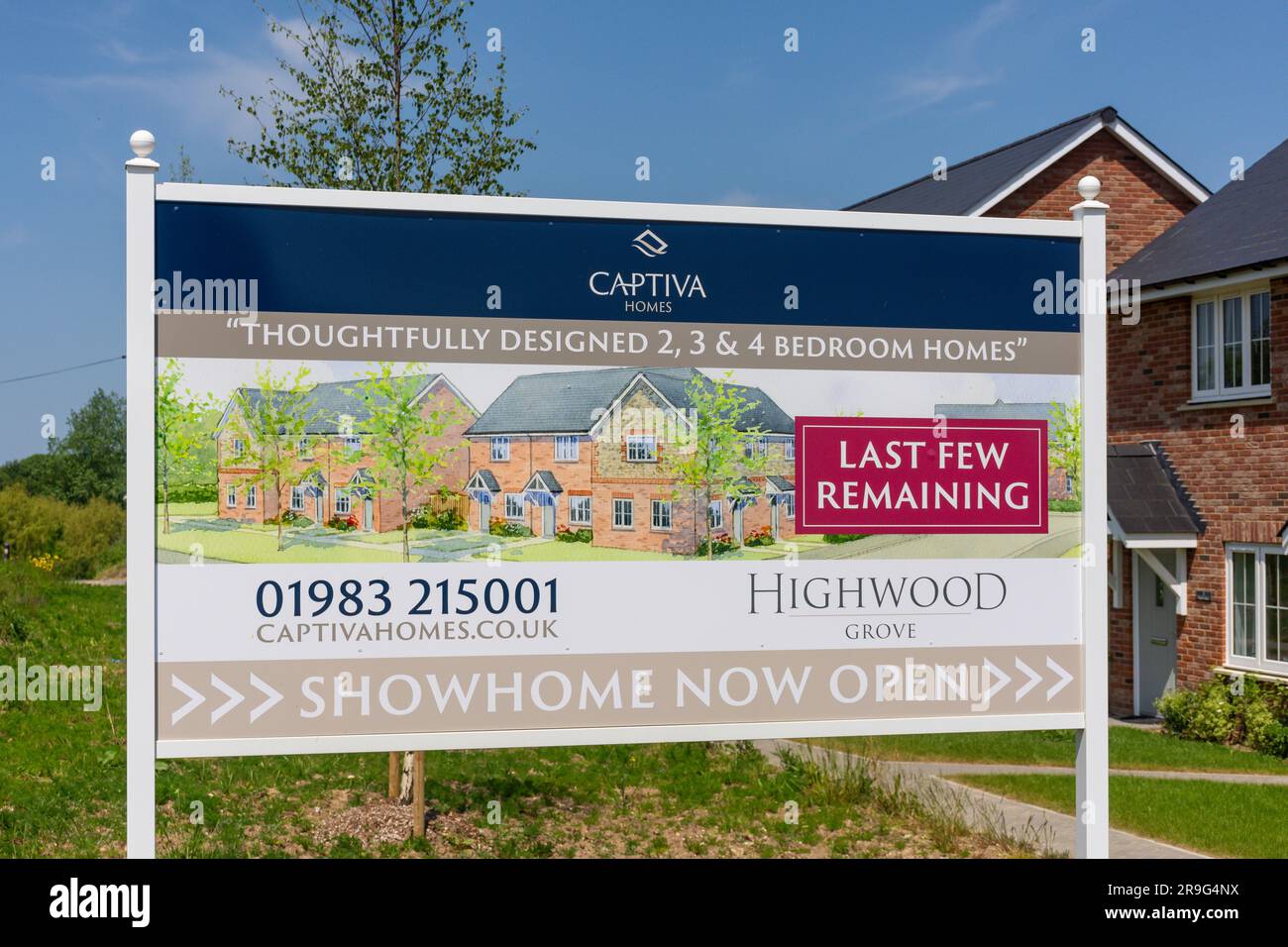 Captiva Homes Highwood Grove advertising sign, Blackwater Hollow, Rookley, Isle of Wight, England, United Kingdom Stock Photo