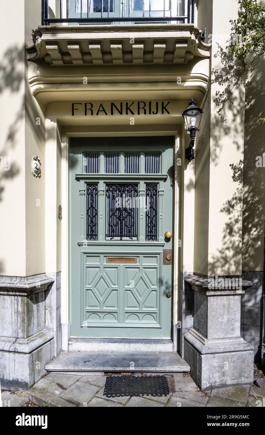 Front door of the France House on the Zevenlandenhuizen street in Amsterdam Stock Photo