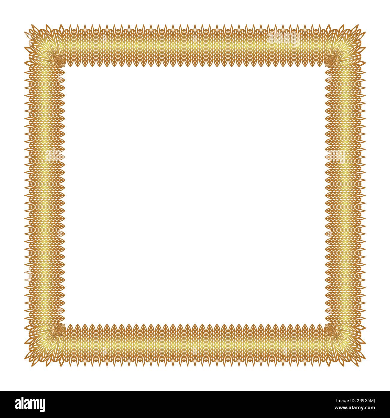 Gold knit ornament frame Copy space Square golden design element Horizontal or vertical vector illustration Isolated on white background Stock Vector