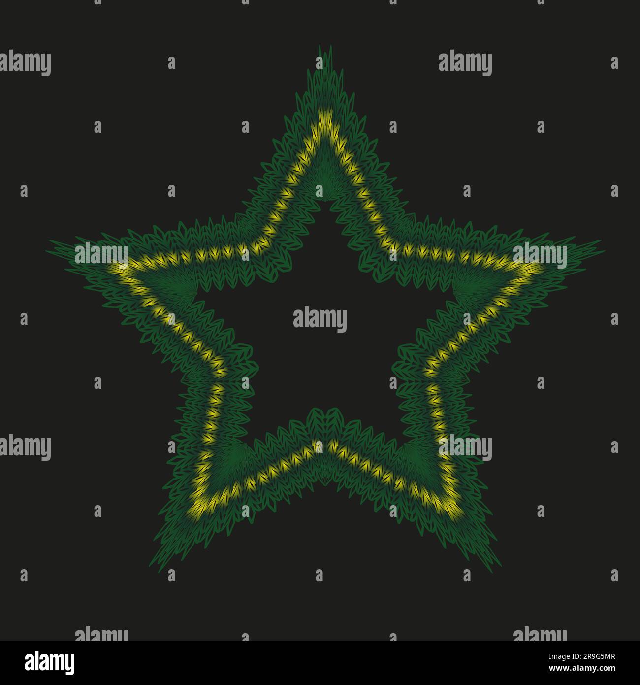 Knit frame Gold and green ornament Christmas and New Year design element Copy space Vector illustration Isolated on black background Stock Vector