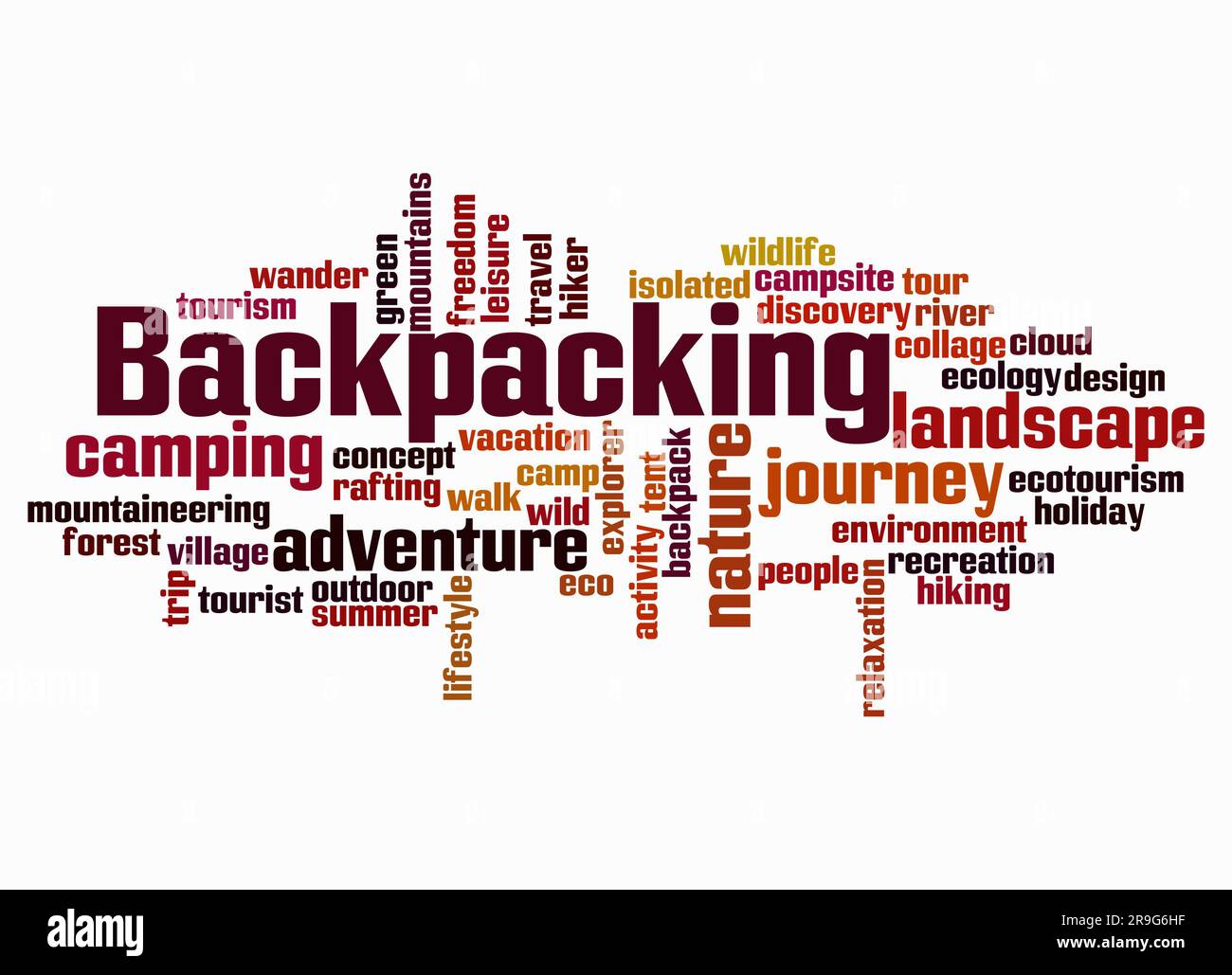 Word Cloud with BACKPACKING concept create with text only Stock Photo