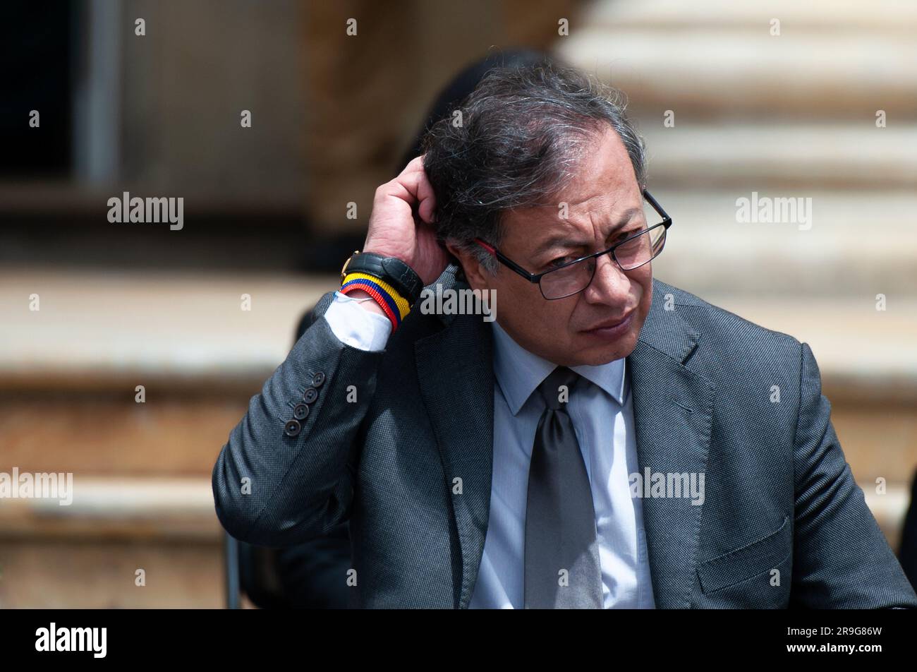 Bogota, Colombia. 26th June, 2023. Colombian president Gustavo Petro during the honors ceremony to soldiers and indigenous who helped the rescue of the children missing during the 'Operacion Esperanza', in Bogota, Colombia, June 26, 2023. Photo by: Chepa Beltran/Long Visual Press Credit: Long Visual Press/Alamy Live News Stock Photo