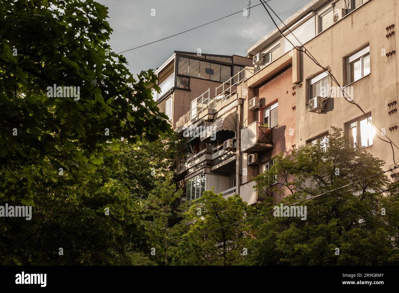 Picture of facades on a street in Belgrade, Serbia, in Stari Grad district. Stari Grad is a municipality of the city of Belgrade. It encompasses some Stock Photo