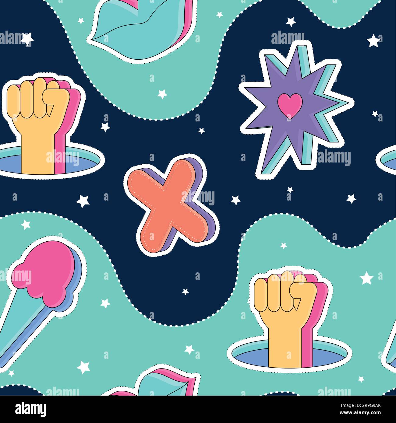 Seamless pattern background 3d groovy sticker icons wallpaper Vector ...