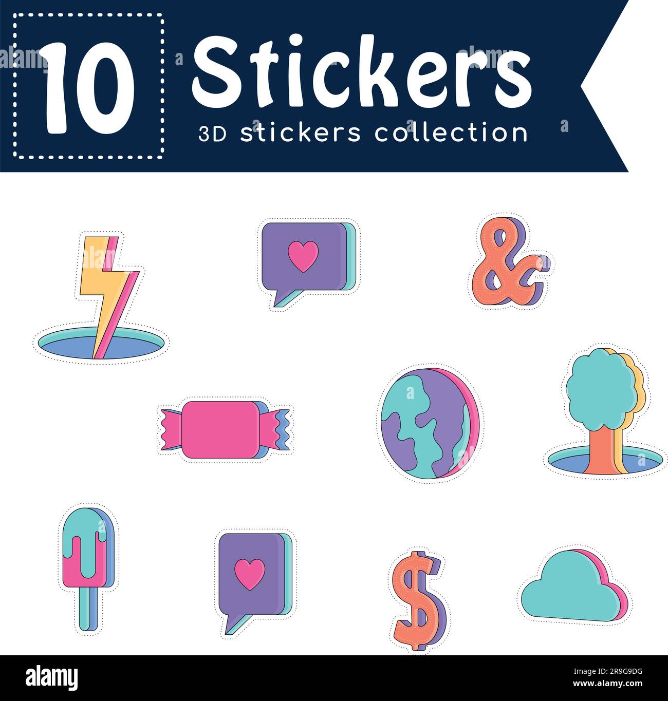Set of colored groovy 3d sticker icons Vector Stock Vector Image & Art ...