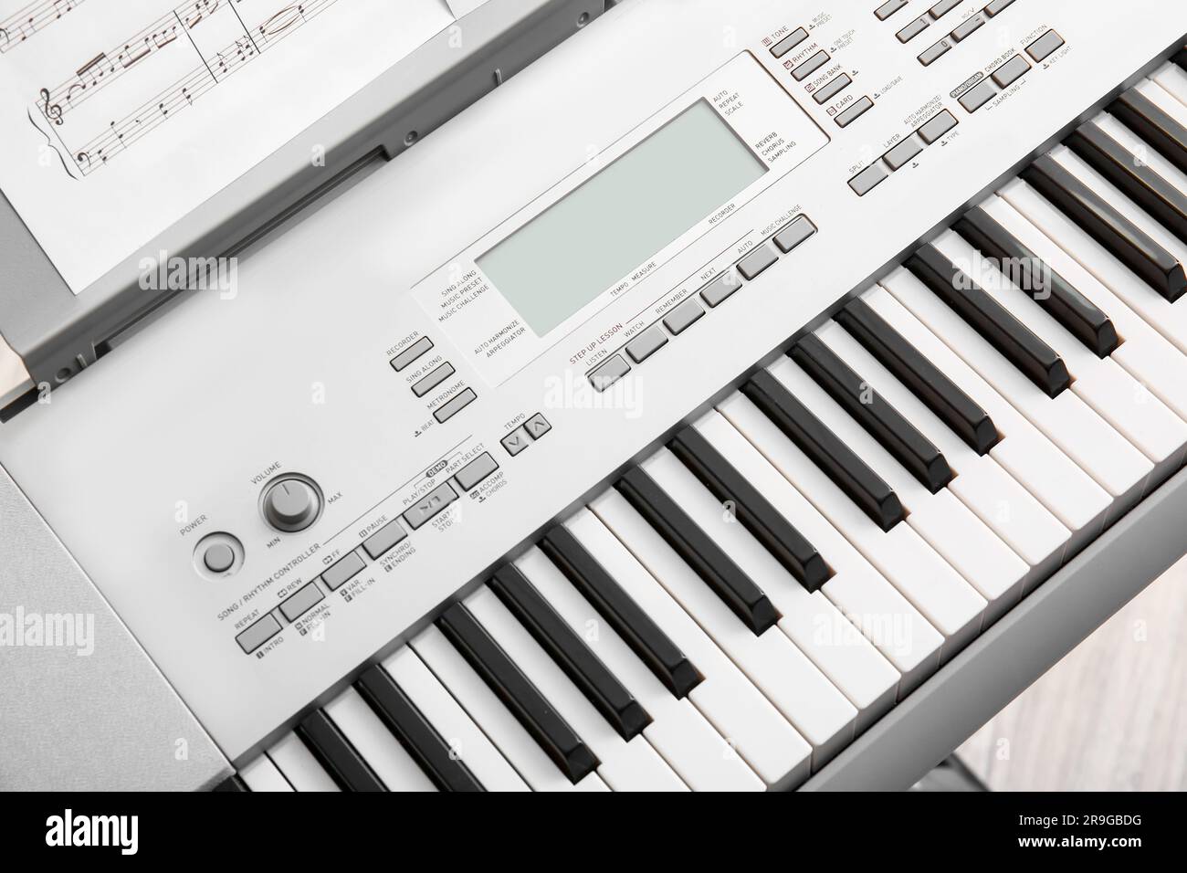 Modern synthesizer in room, closeup Stock Photo