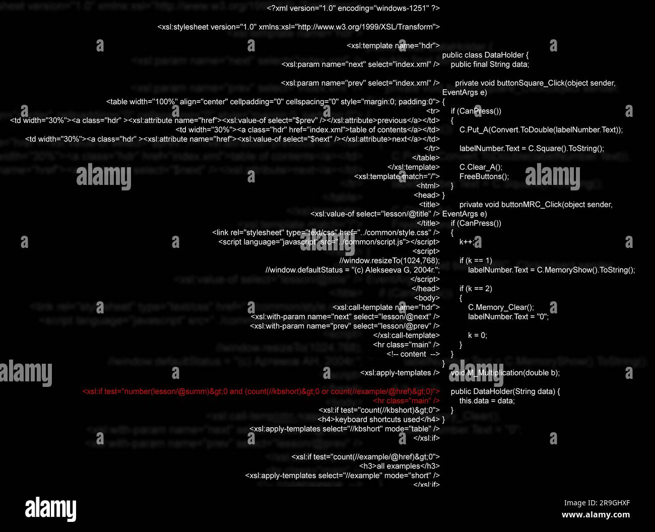 Source code written in programming language on black background Stock ...