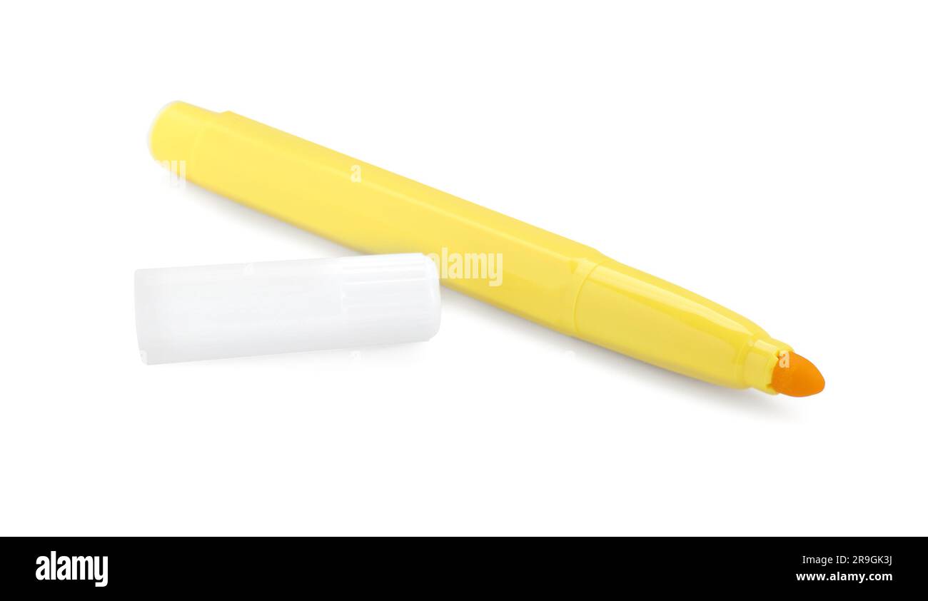 Bright yellow marker and cap isolated on white. School stationery Stock ...