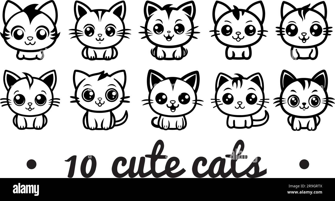 10 cute cats vector art package Stock Vector