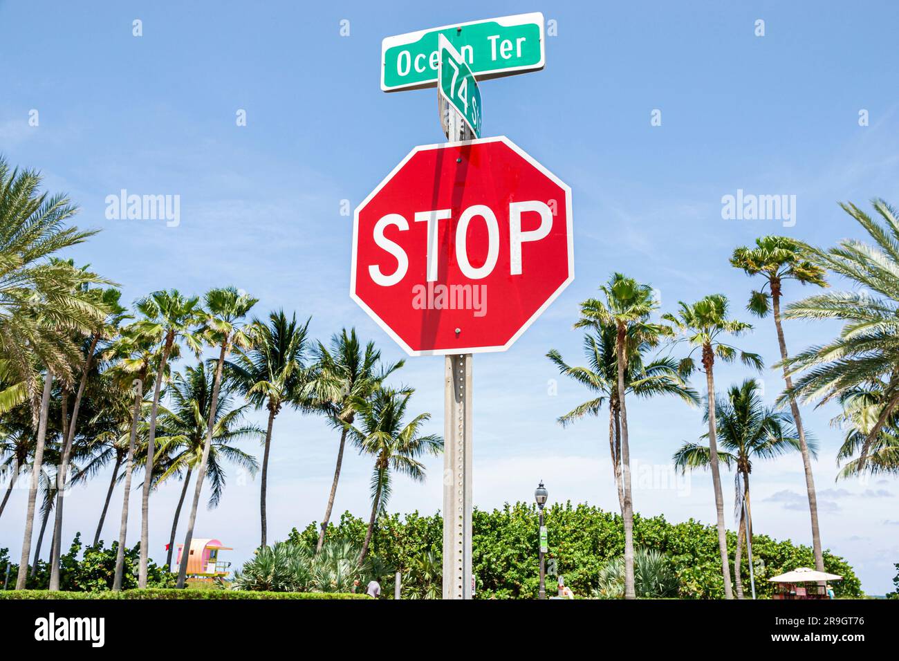 Miami Beach Florida,North Beach Ocean Terrace,red traffic stop sign