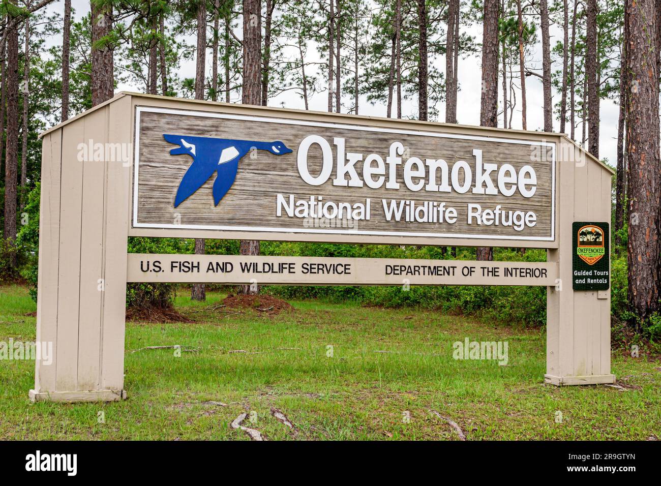 Folkston Georgia,Okefenokee National Wildlife Refuge swamp,entrance sign Stock Photo