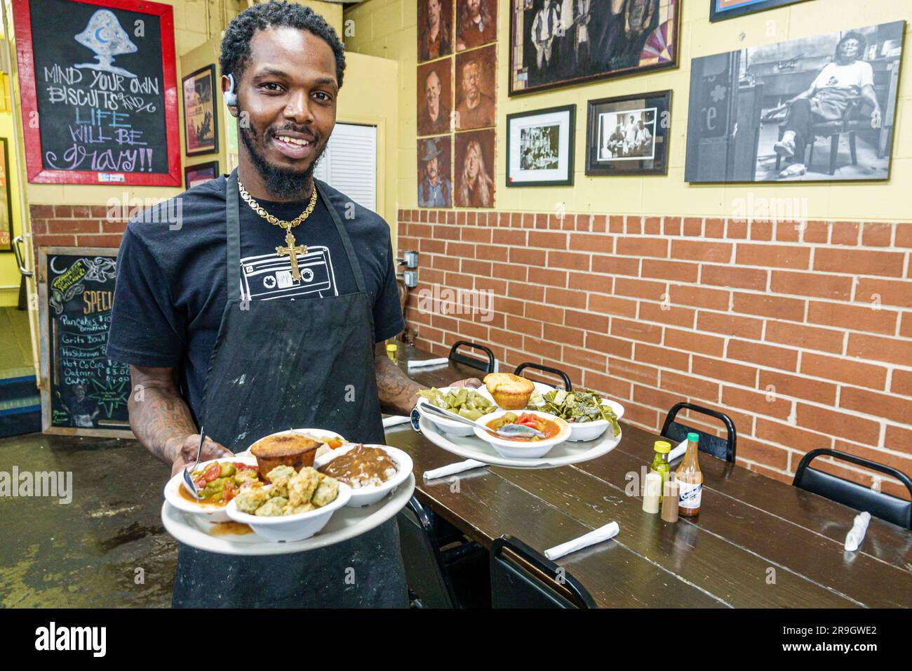 Macon H & H Soul Food restaurant,server serving,Black