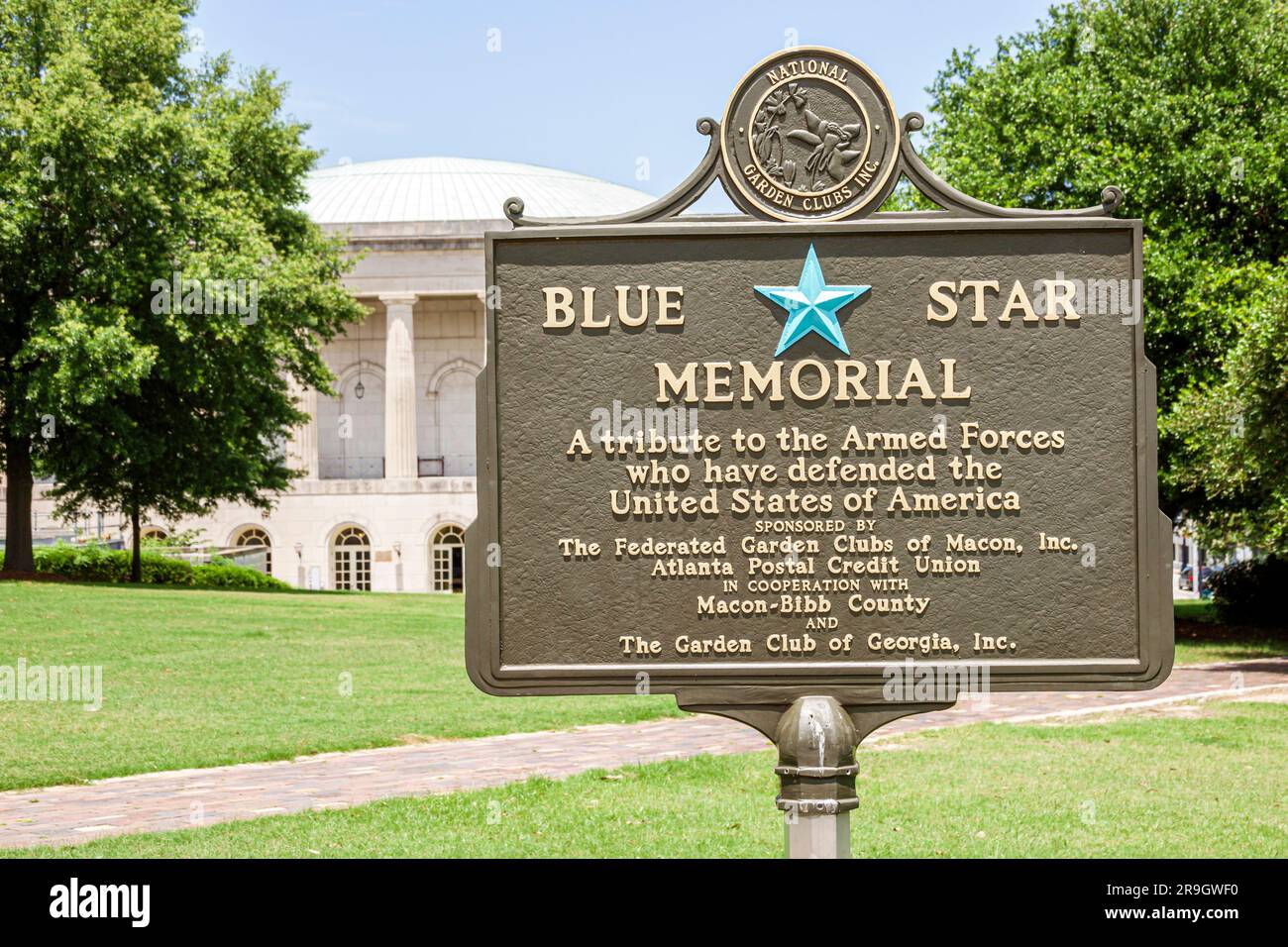 Macon Georgia,Blue Star Memorial sign,Rosa Parks Square Stock Photo