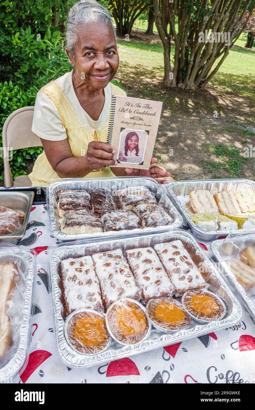 Macon Georgia,Mulberry Street Market,Black African American senior woman selling baked desserts,cookbook author Stock Photo