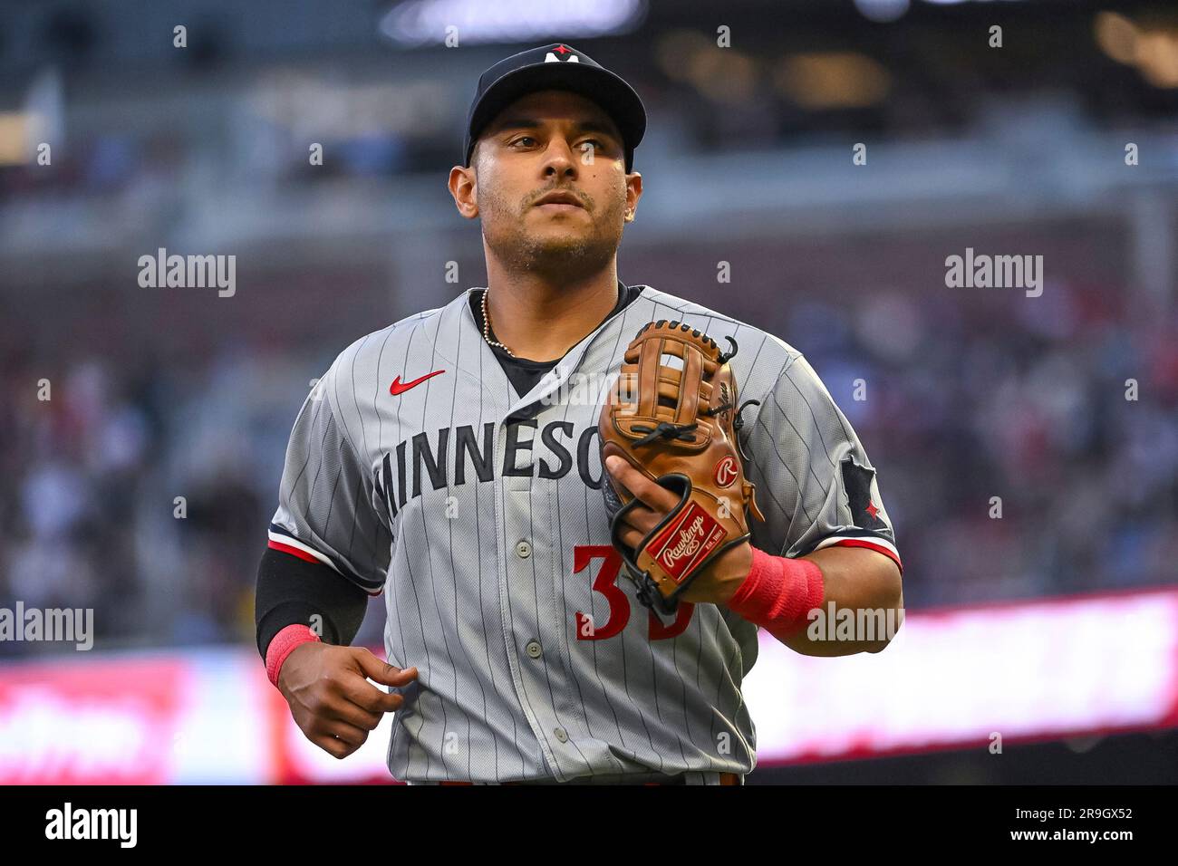 ATLANTA, GA - JUNE 26: Minnesota Twins first baseman Donovan Solano (39)  during the MLB game between the Minnesota Twins and Atlanta Braves on June  26, 2023, at Truist Park in Atlanta,