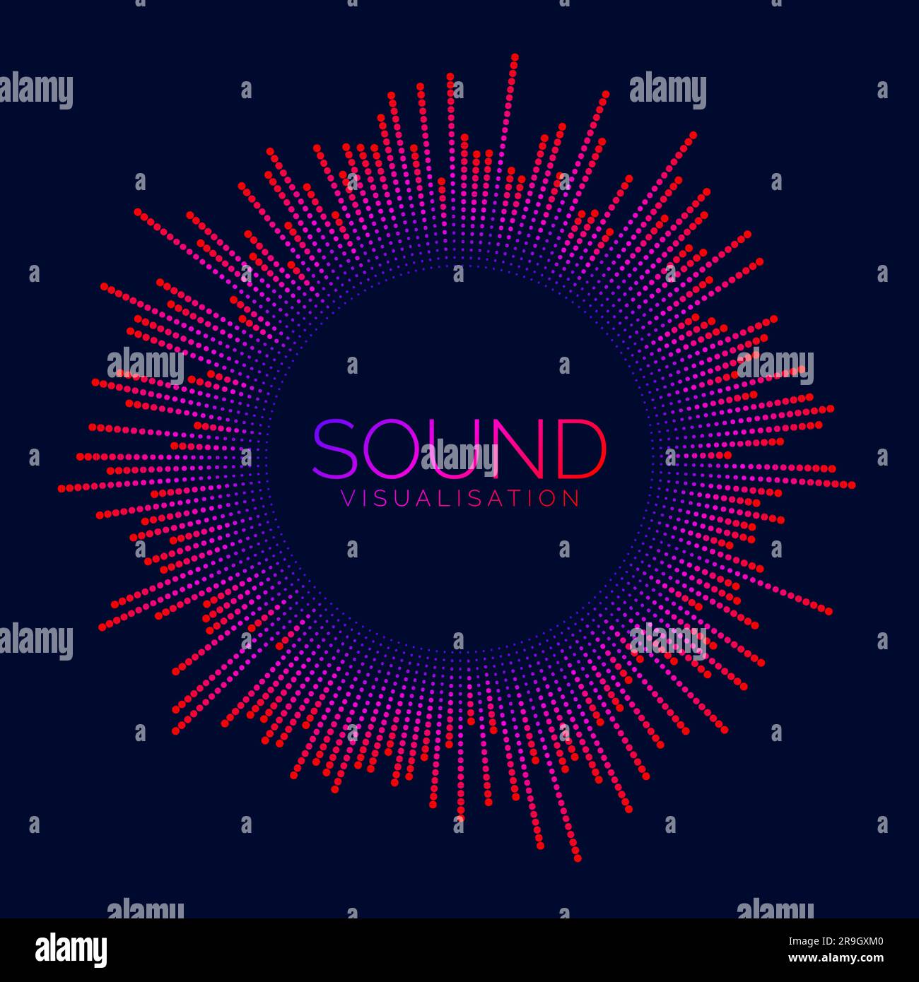 Radial sound wave visualization bar. Dotted music player equalizer