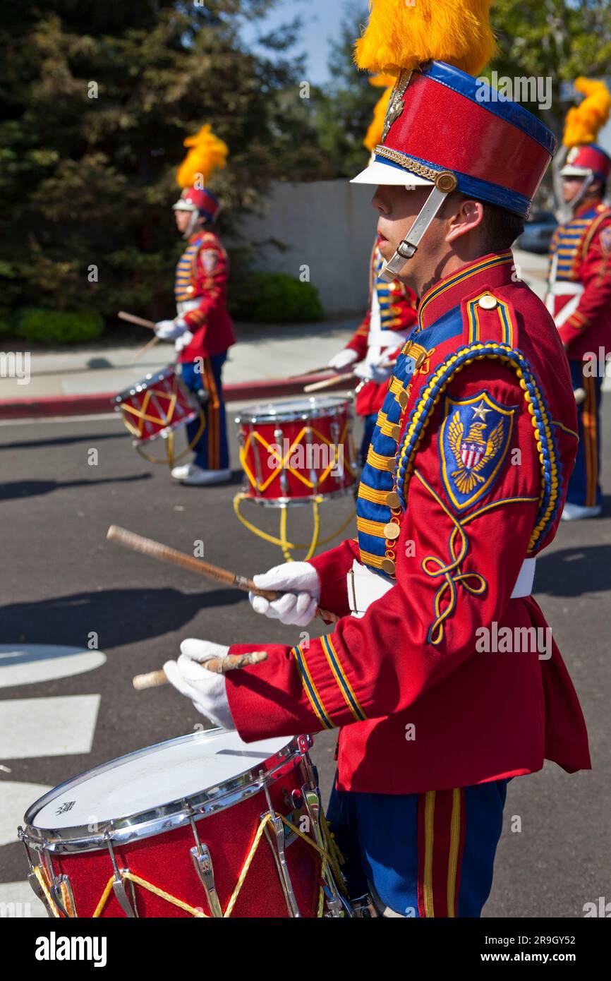 Drummers marching band July 4th parade Pacific Palisades CA.tif Stock