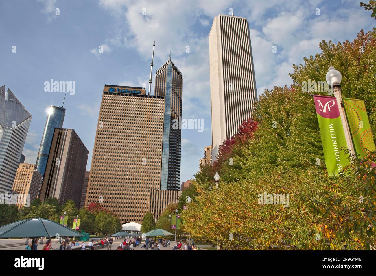 Millennium Park_downtown_Chicago IL H Stock Photo