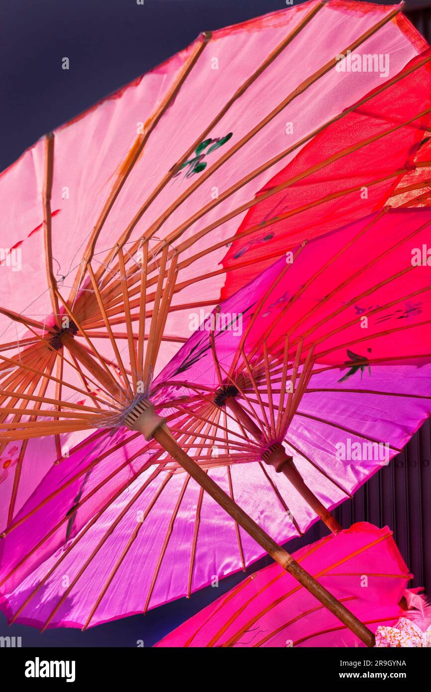 Painted silk umbrellas in Chinatown, Los Angeles, CA Stock Photo Alamy