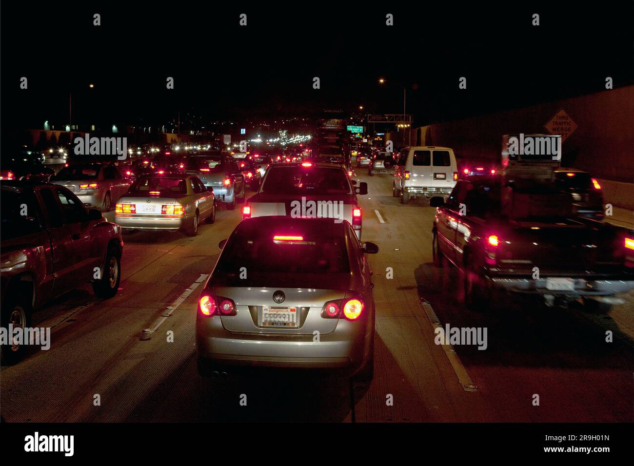Traffic lights evening freeway H Stock Photo