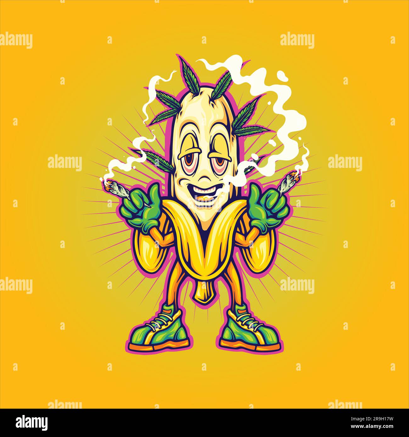 Stoned banana kush hybrid weed strain illustrations vector