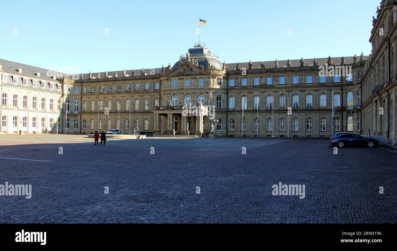 New Palace, 18th-century Baroque Neues Schloss, main facade at the Schlossplatz, Stuttgart, Germany Stock Photo