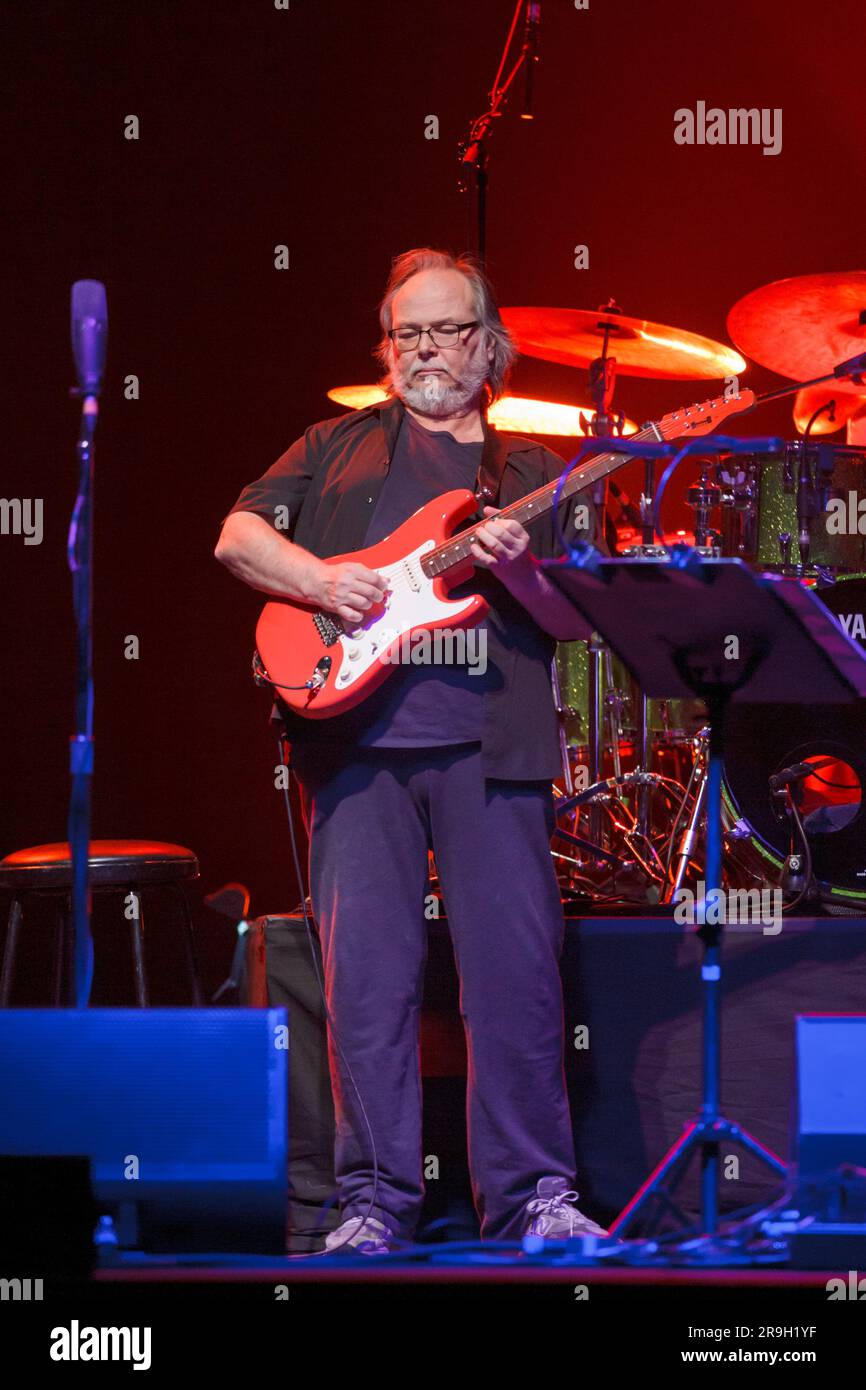 Walter Becker of Jazz Rock Icons Steely Dan performs live in concert, Vector Arena, Auckland, New Zealand Stock Photo