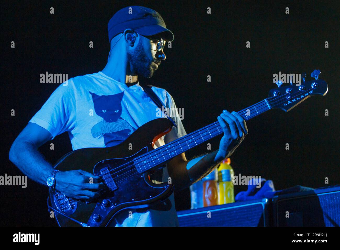 Bassist  Ben Kenney of American rock band Incubus performs live in concert, Vector Arena, Auckland, New Zealand, Stock Photo