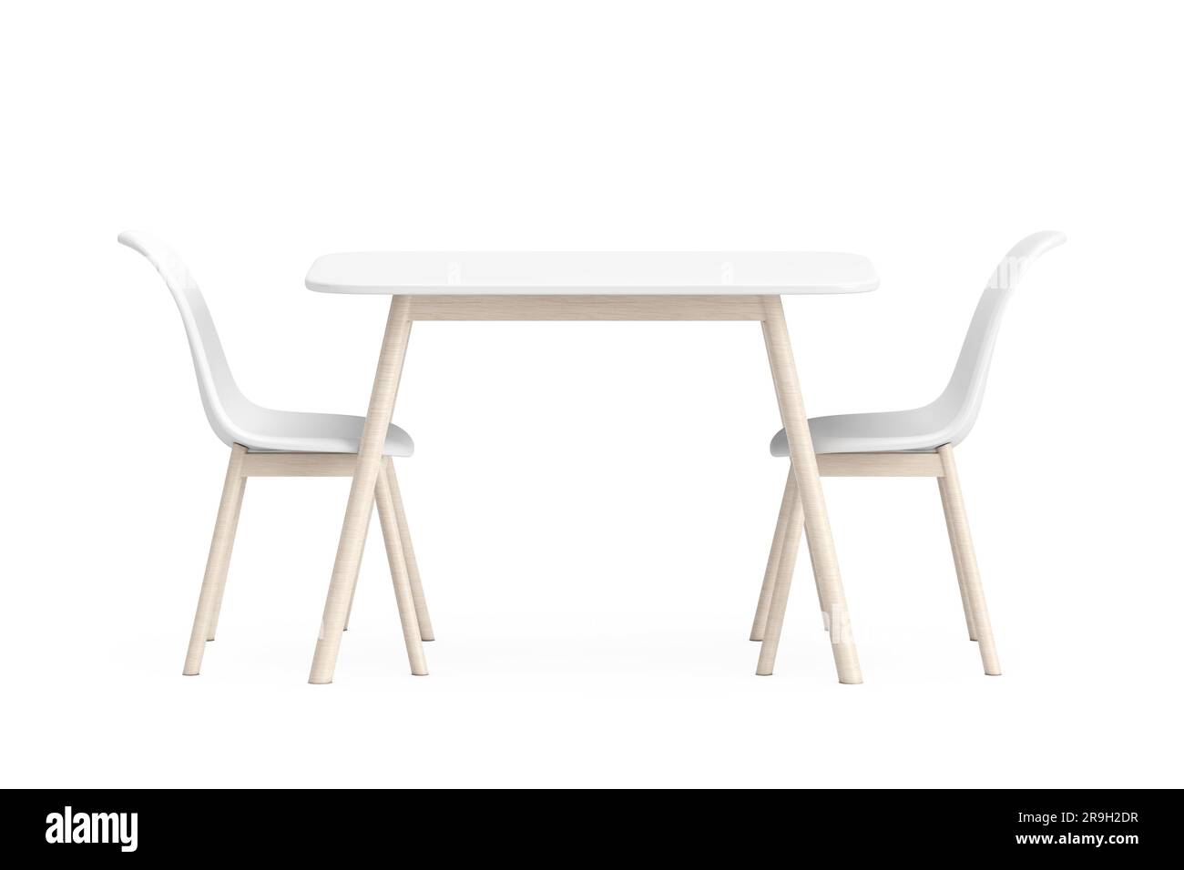 Kitchen Modern White Plastic Table and Chairs Set on a white background