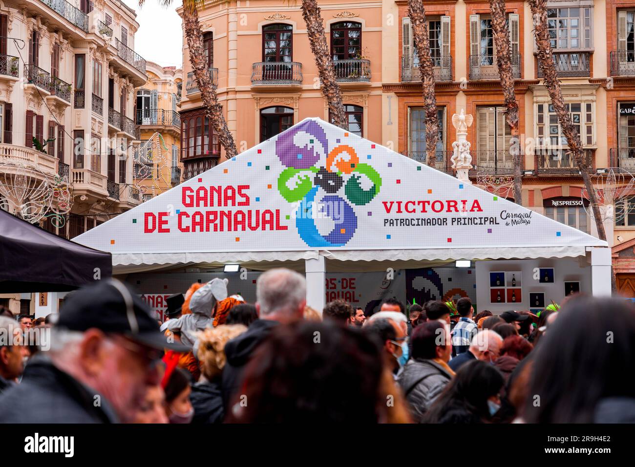 Malaga, Spain FEB 27, 2022 People celebrating the Malaga Carnival