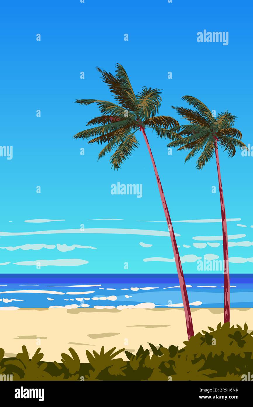 Summer vacation tropical travel vintage poster vector template Stock