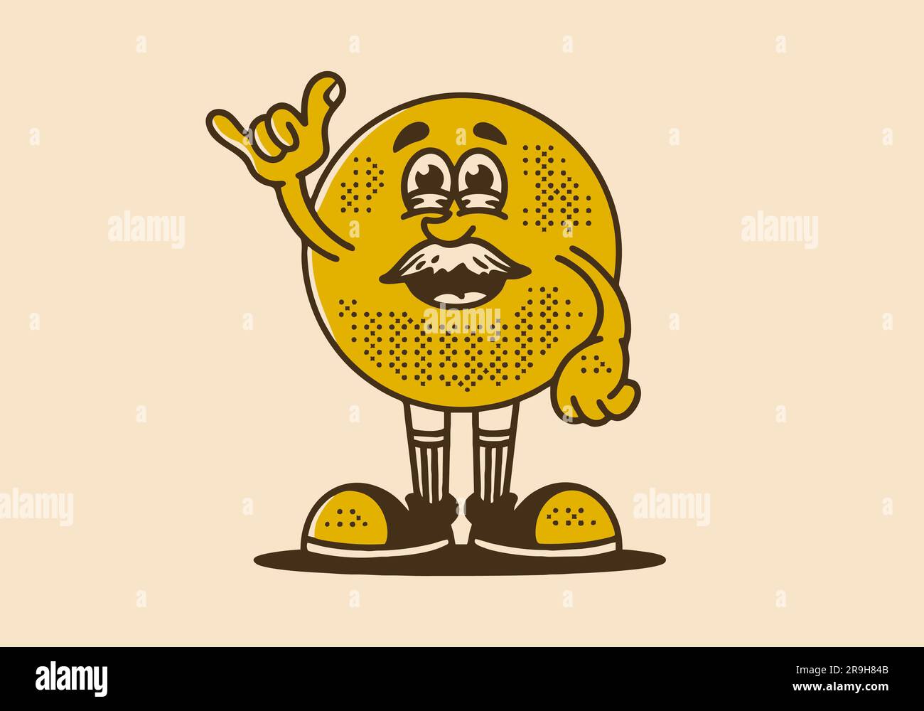 Vintage mascot character of ball head with moustache and chill