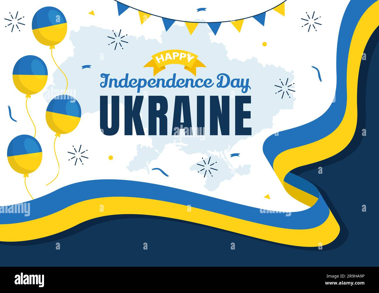 Happy Ukraine Independence Day Vector Illustration on 24 August with Ukrainian Flag Background in National Holiday Flat Cartoon Hand Drawn Templates Stock Vector