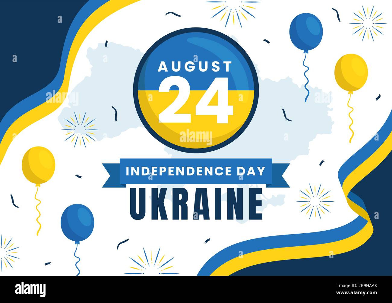 Happy Ukraine Independence Day Vector Illustration on 24 August with Ukrainian Flag Background in National Holiday Flat Cartoon Hand Drawn Templates Stock Vector