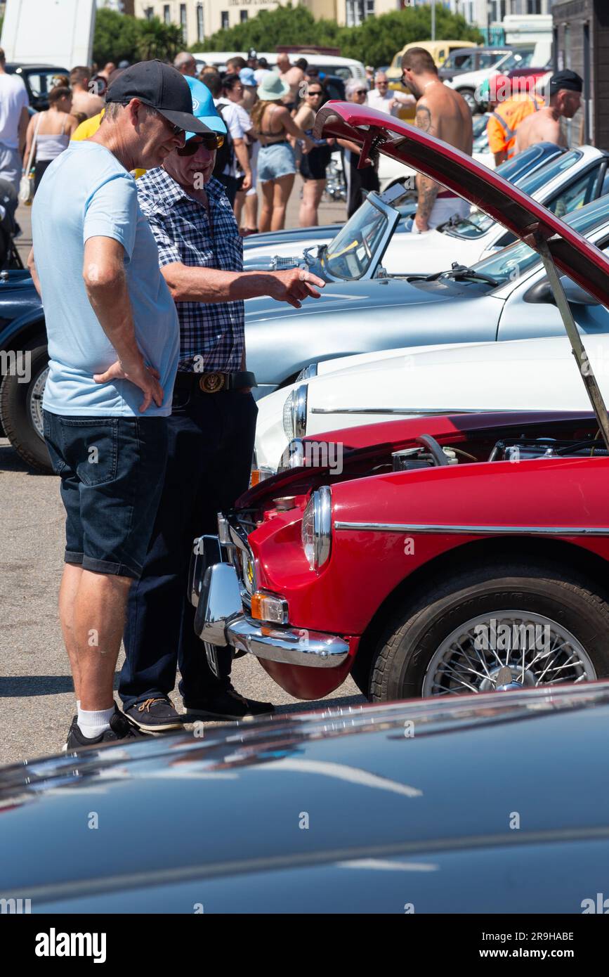 Classic MG cars on display after the London to Southend classic car run