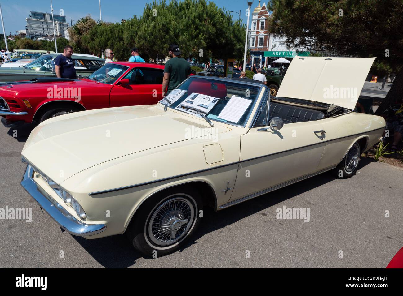1966 Chevrolet Corvair Monza Mk2 on display after the London to Southend classic car run. On show on the seafront in Southend on Sea, Essex, UK Stock Photo