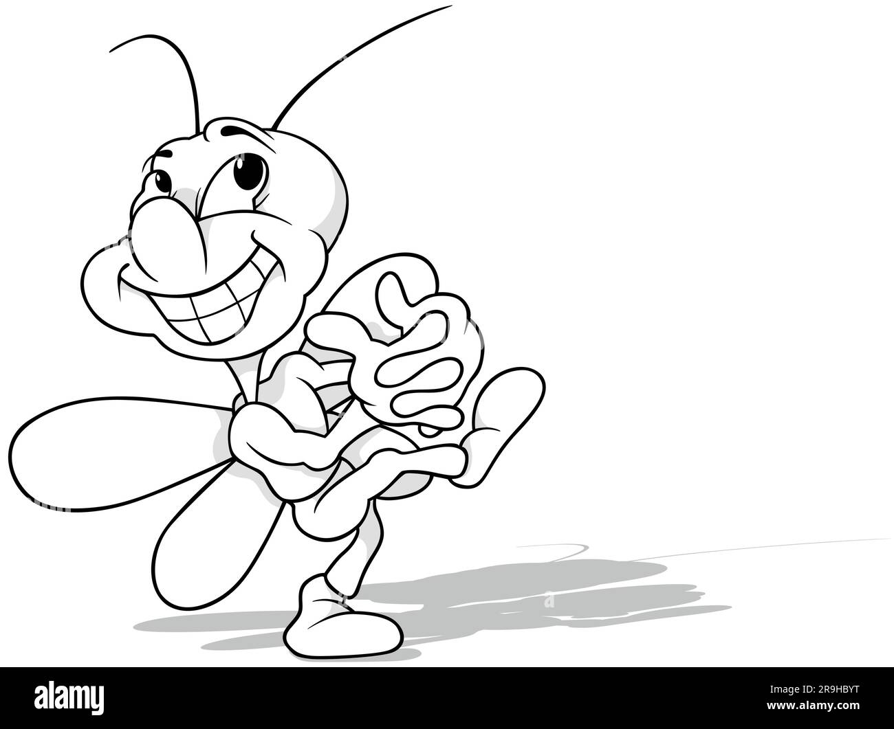 Drawing of a Dancing Happy Beetle with a Big Smile Stock Vector