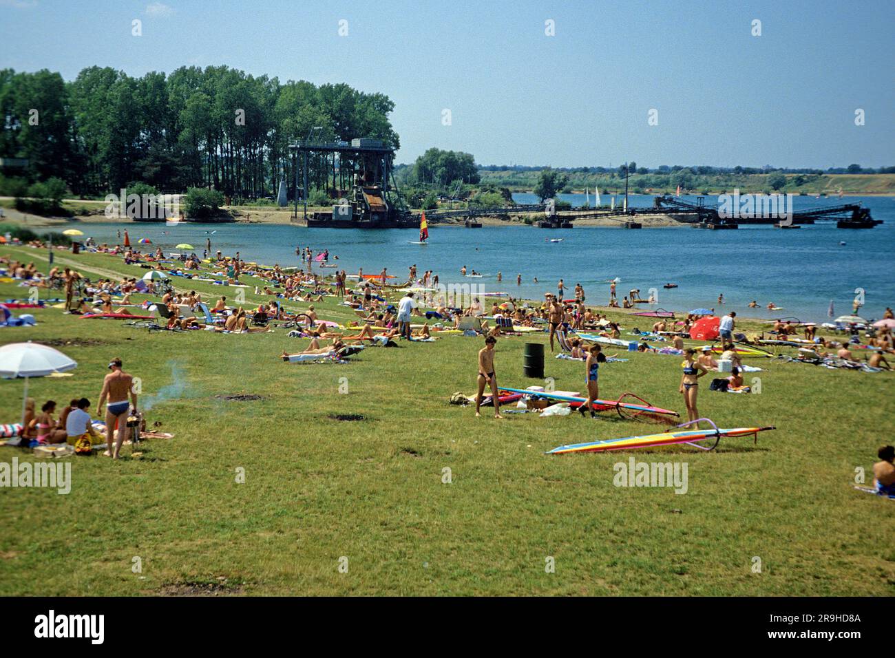 Beachlife at a quarry pond, Baden-Wuerttemberg, Germany, Europa Stock Photo