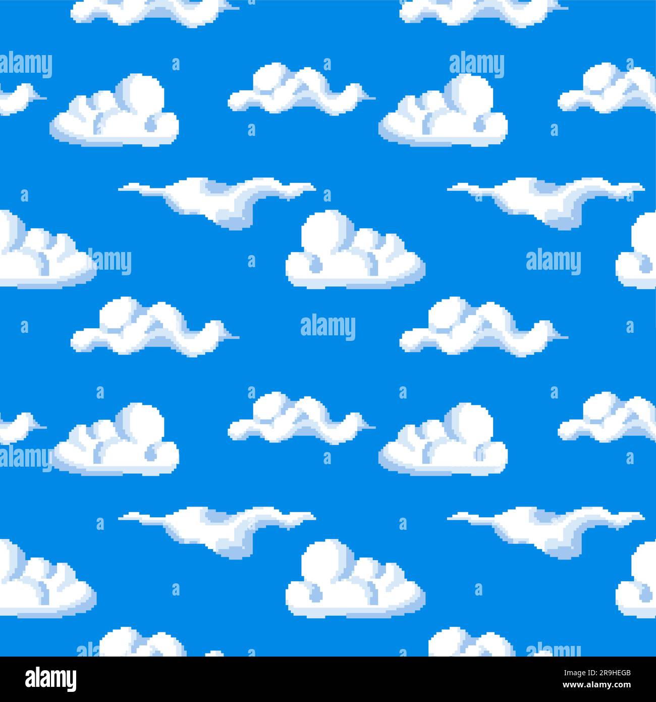 Pixelated clouds on clear sky, game design print Stock Vector