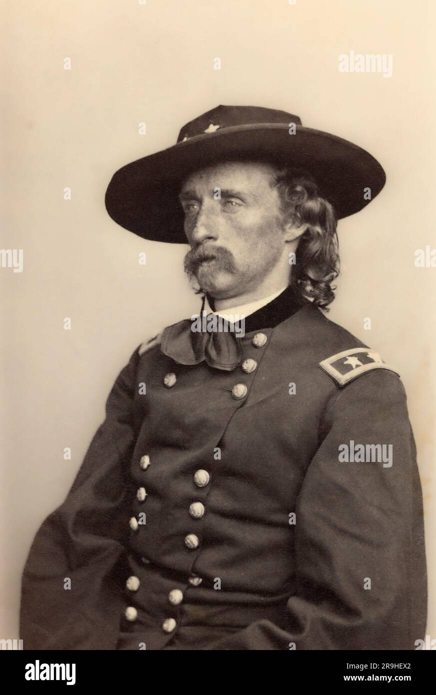 George Armstrong Custer, 1839 – 1876.  United States Army officer and cavalry commander in the American Civil War and the American Indian Wars who was killed along with most of his command at the Battle of the Little Bighorn. Stock Photo
