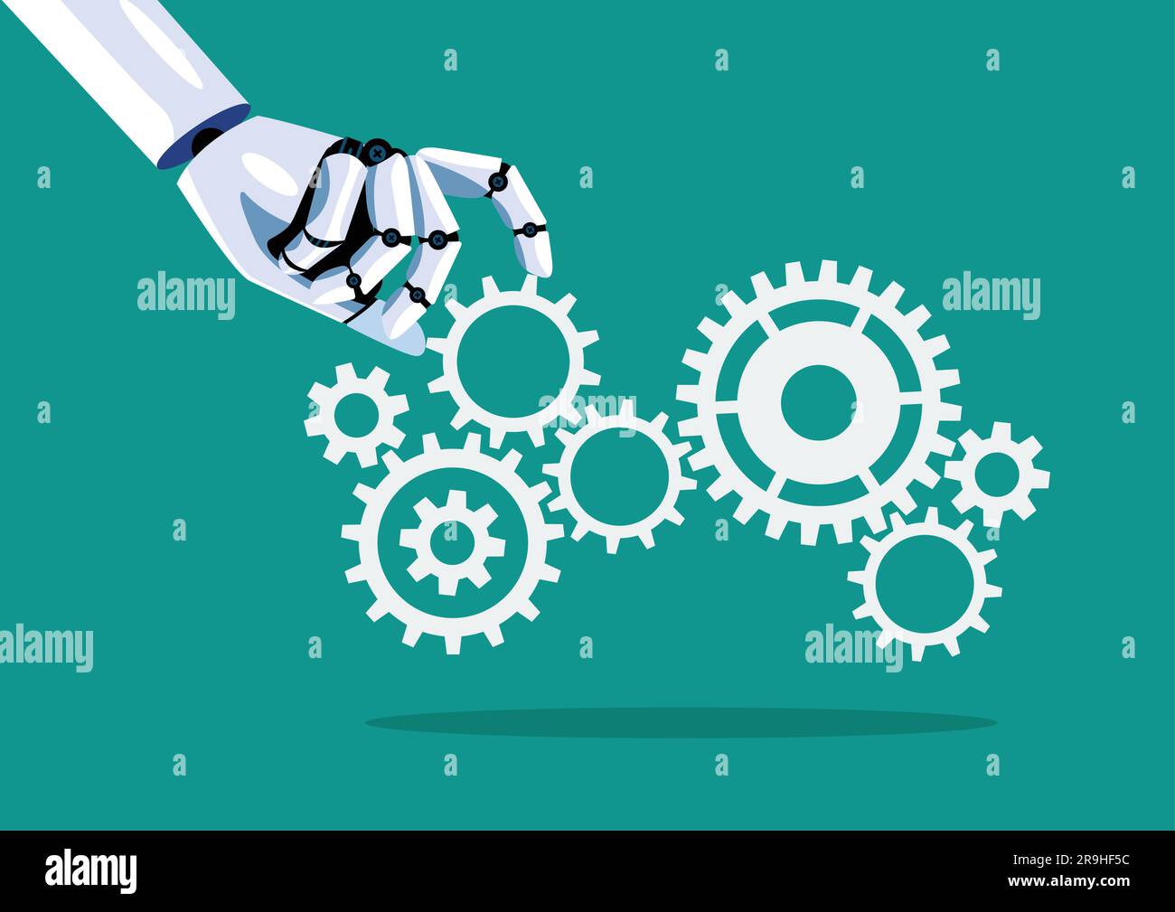 Robot hand holding gear. Technology concept Stock Vector