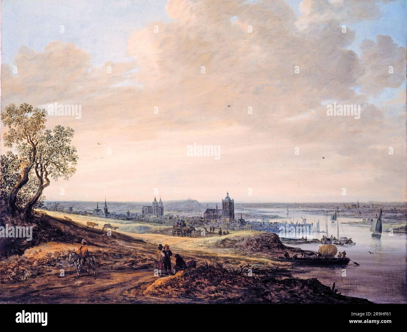 Jan van Goyen, Panorama Landscape with a View of Arnheim (Arnhem), painting in oil on canvas, 1646 Stock Photo