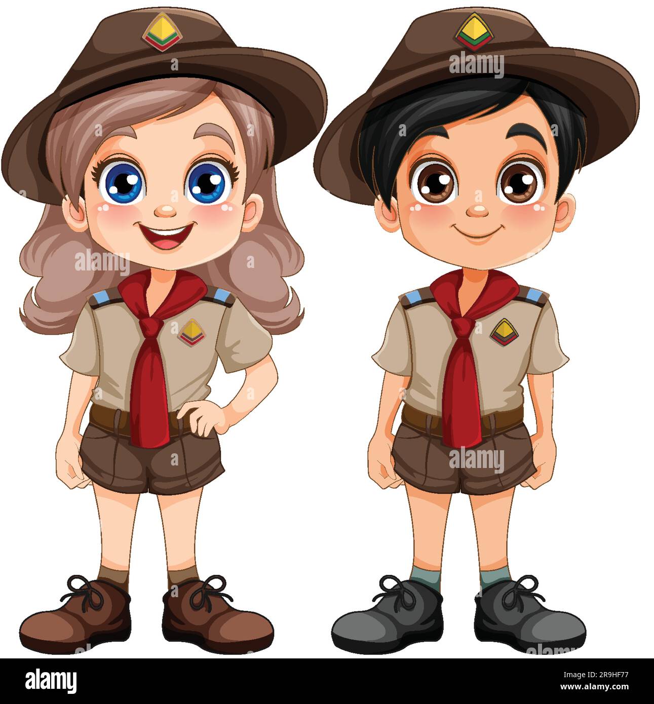 Boy and girl scout in uniform cartoon character illustration Stock ...