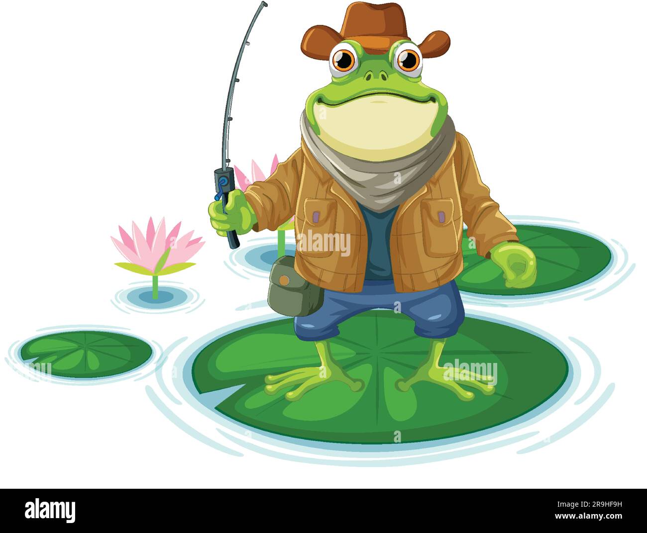 Cartoon Frog Fishing at Pond illustration Stock Vector Image & Art
