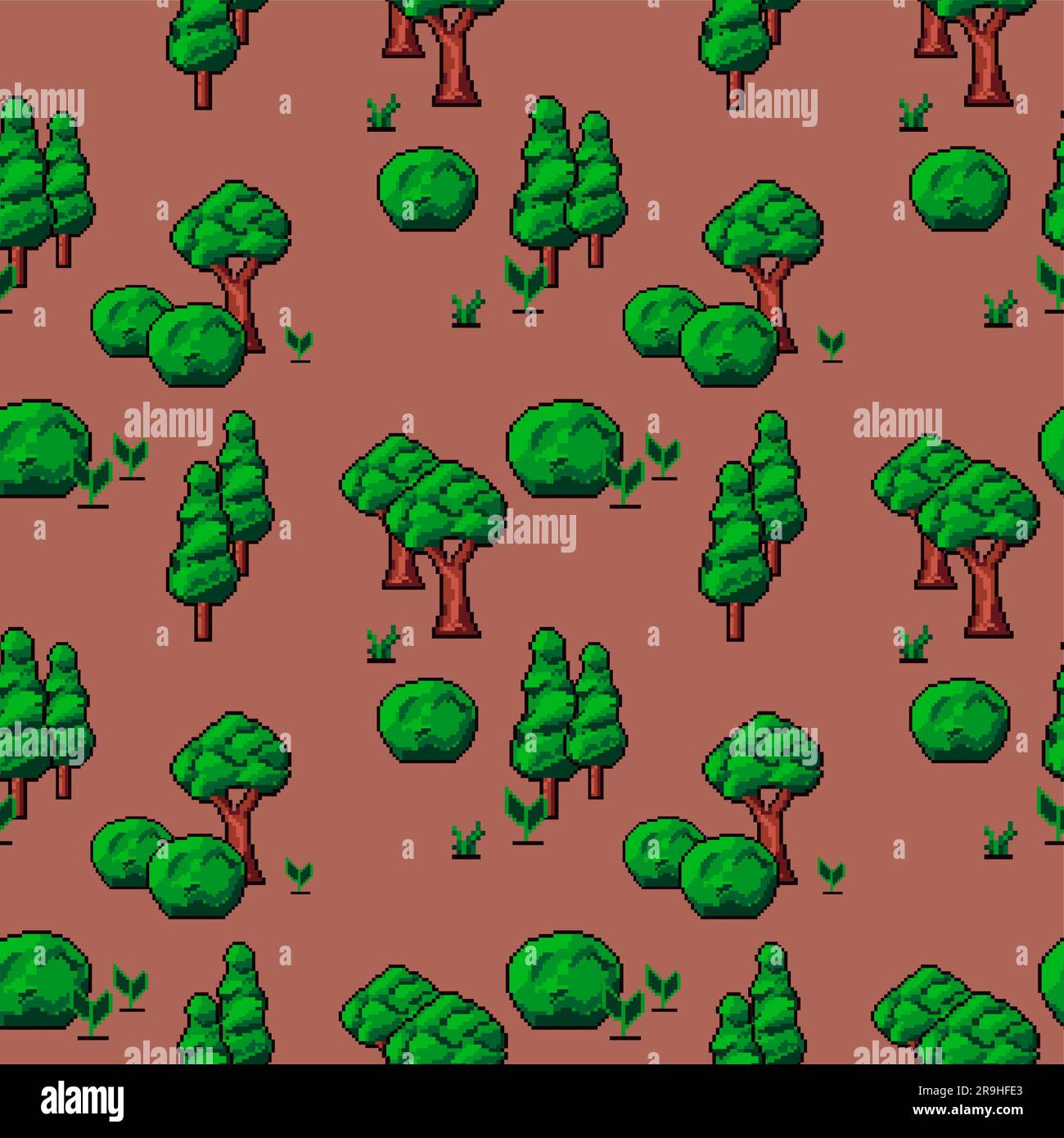 Woods or forest in game design, pixel pattern Stock Vector