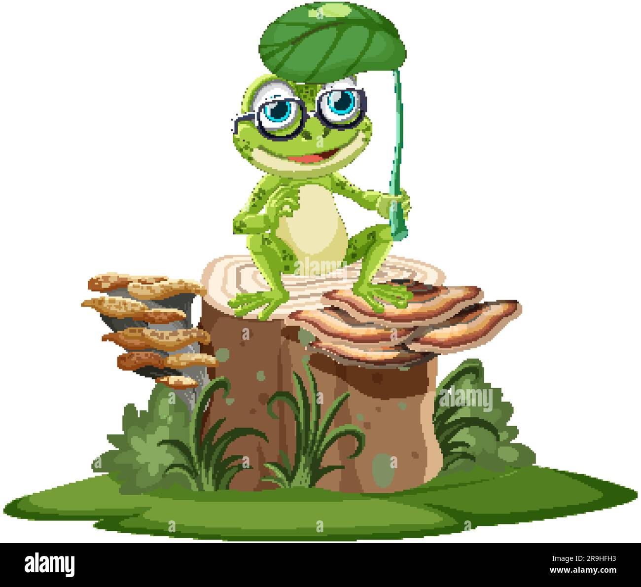Green Frog Sitting on Stump illustration Stock Vector Image & Art - Alamy