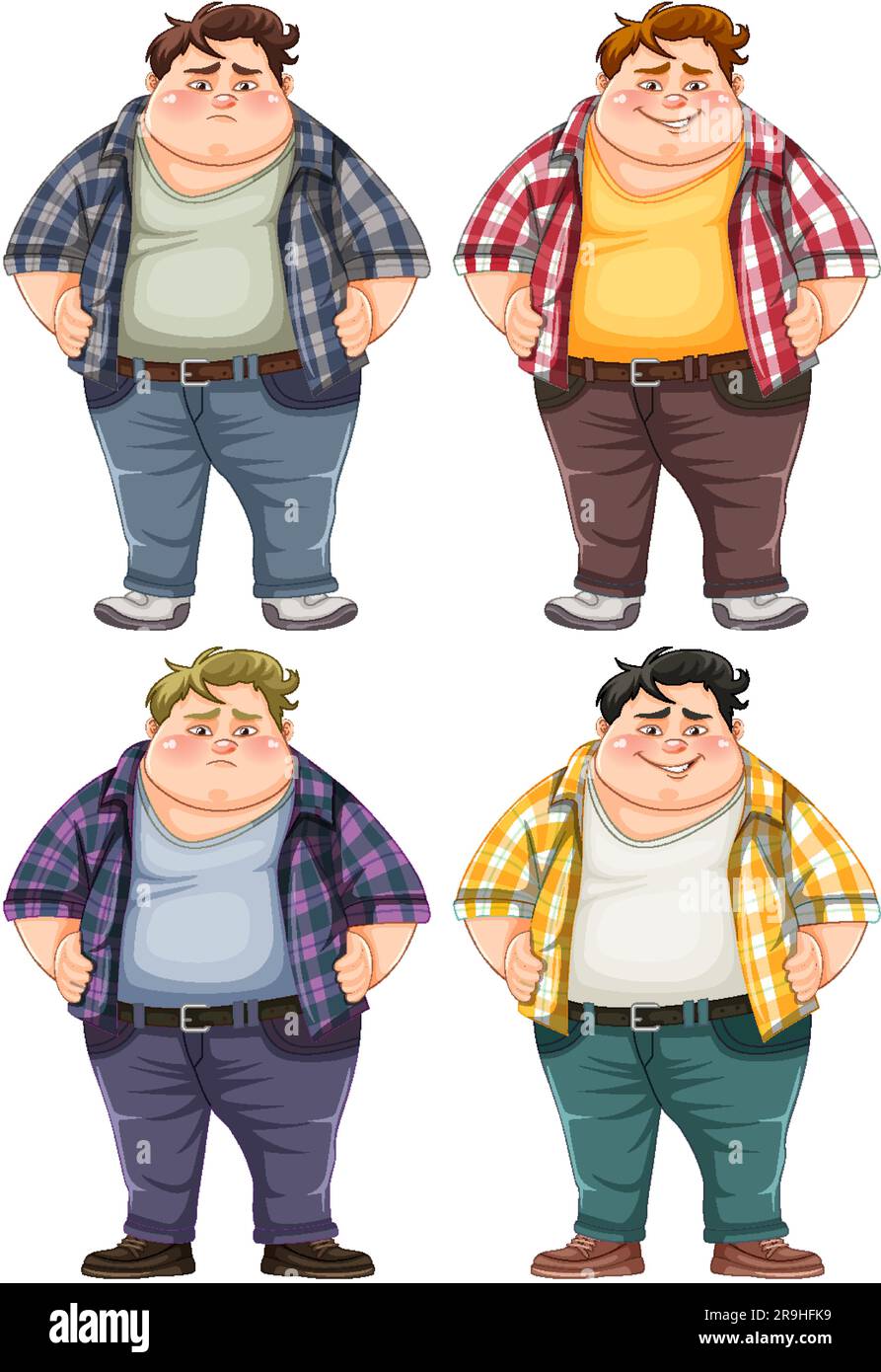 Set Of Overweight Male Cartoon Character Illustration Stock Vector