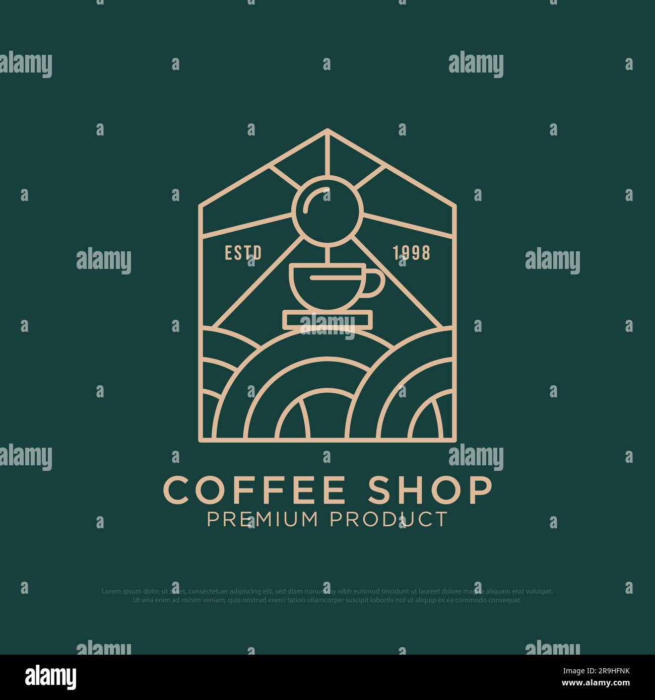 Morning Coffee shop logo design vector, vintage Outdoor coffee logo illustration with outline style, best for restaurant, cafe, beverages logo brand Stock Vector